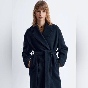 & Other Stories Navy Wrap Belted Pea Coat